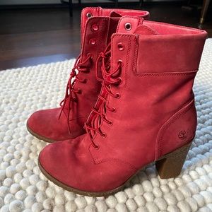 Ruby Red Timberland Heel Boots